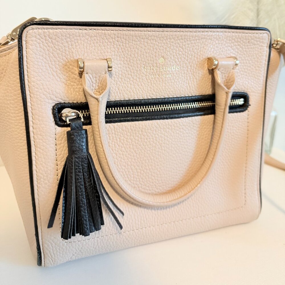 Kate Spade Pebbled Leather Satchel – Blush & Black – Gently Used